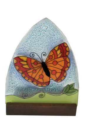 Handmade Butterfly ogi glass Candleholder with wood base